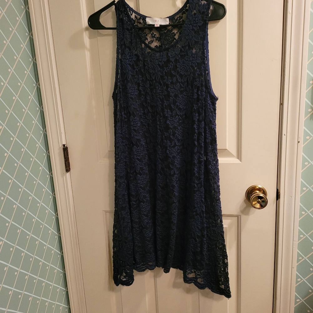 W.F. Navy Mini Lace Dress with black lining xl